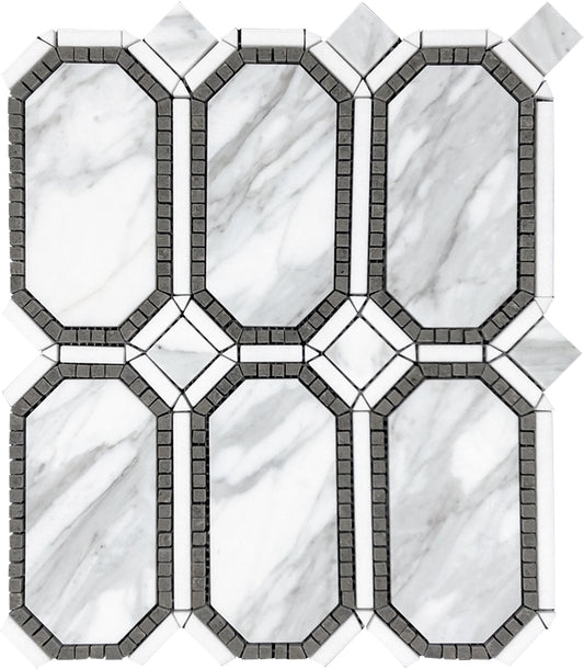 Serena 12x14 White Gray Calacatta, Thasso, Lagos Azul Mosaic Octagon Wall and Floor Tile (5 Pack, 5.65 sq ft/case) - Sample