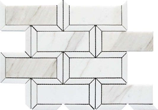 Serena 10x12 White Gray Calacatta Gold, Thassos Mosaic Framed Brick Wall and Floor Tile (5 Pack, 4 sq ft/case)