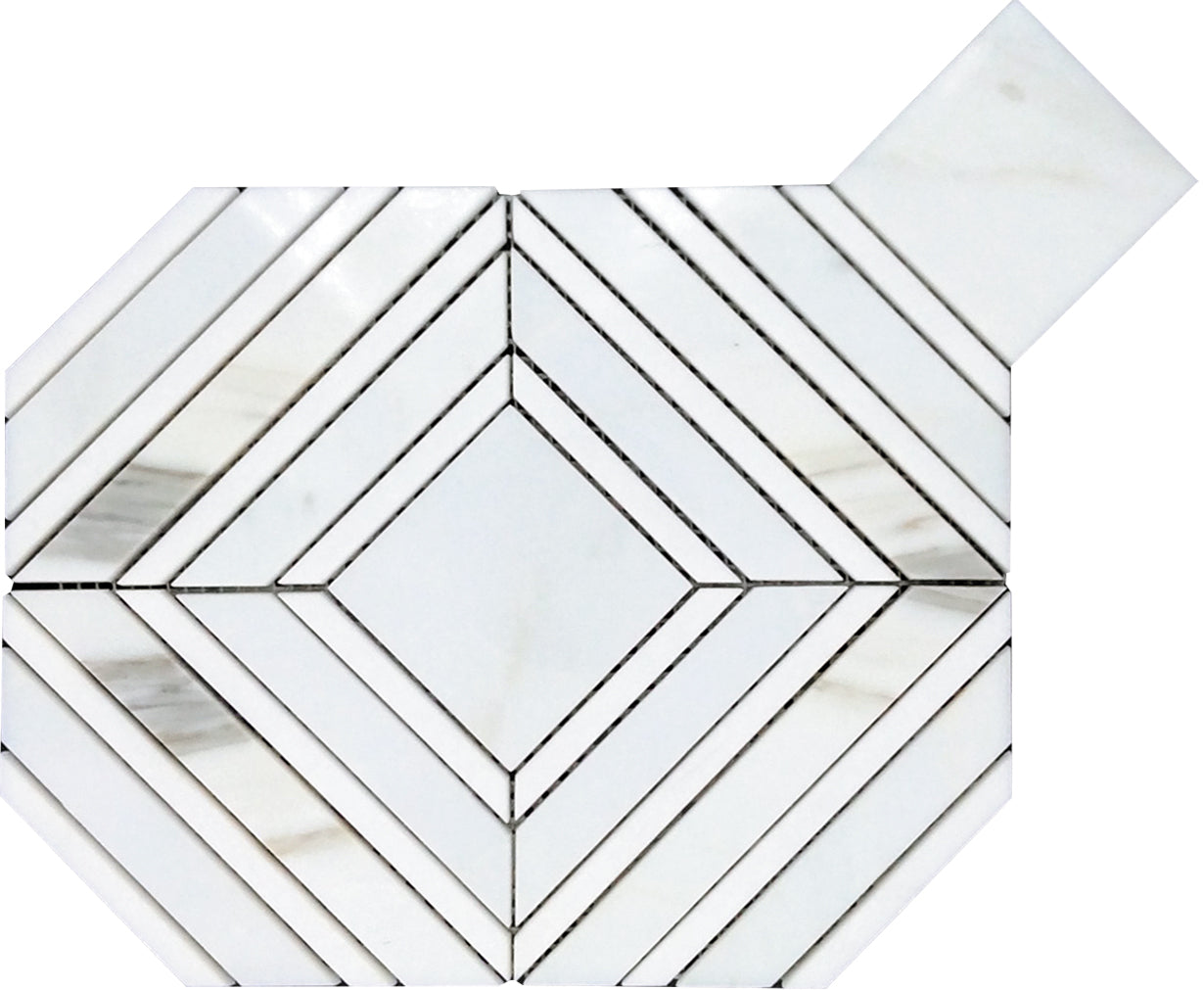 Serena 9x11 White Gray Calacatta Gold, Thassos Mosaic Framed Diamond Wall and Floor Tile (5 Pack, 3.53 sq ft/case) - Sample