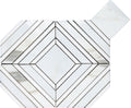 White gray Calacatta gold and Thassos mosaic wall and floor tile with polished diamond framed pattern