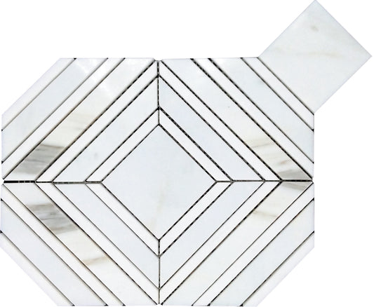 Serena 9x11 White Gray Calacatta Gold, Thassos Mosaic Framed Diamond Wall and Floor Tile (5 Pack, 3.53 sq ft/case)
