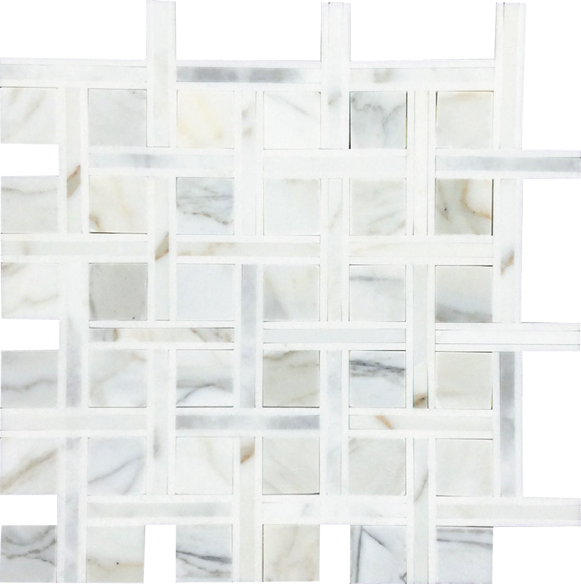 Serena 12x12 White Gray Calacatta Gold, Thassos Mosaic Basketweave Wall and Floor Tile (5 Pack, 5 sq ft/case)
