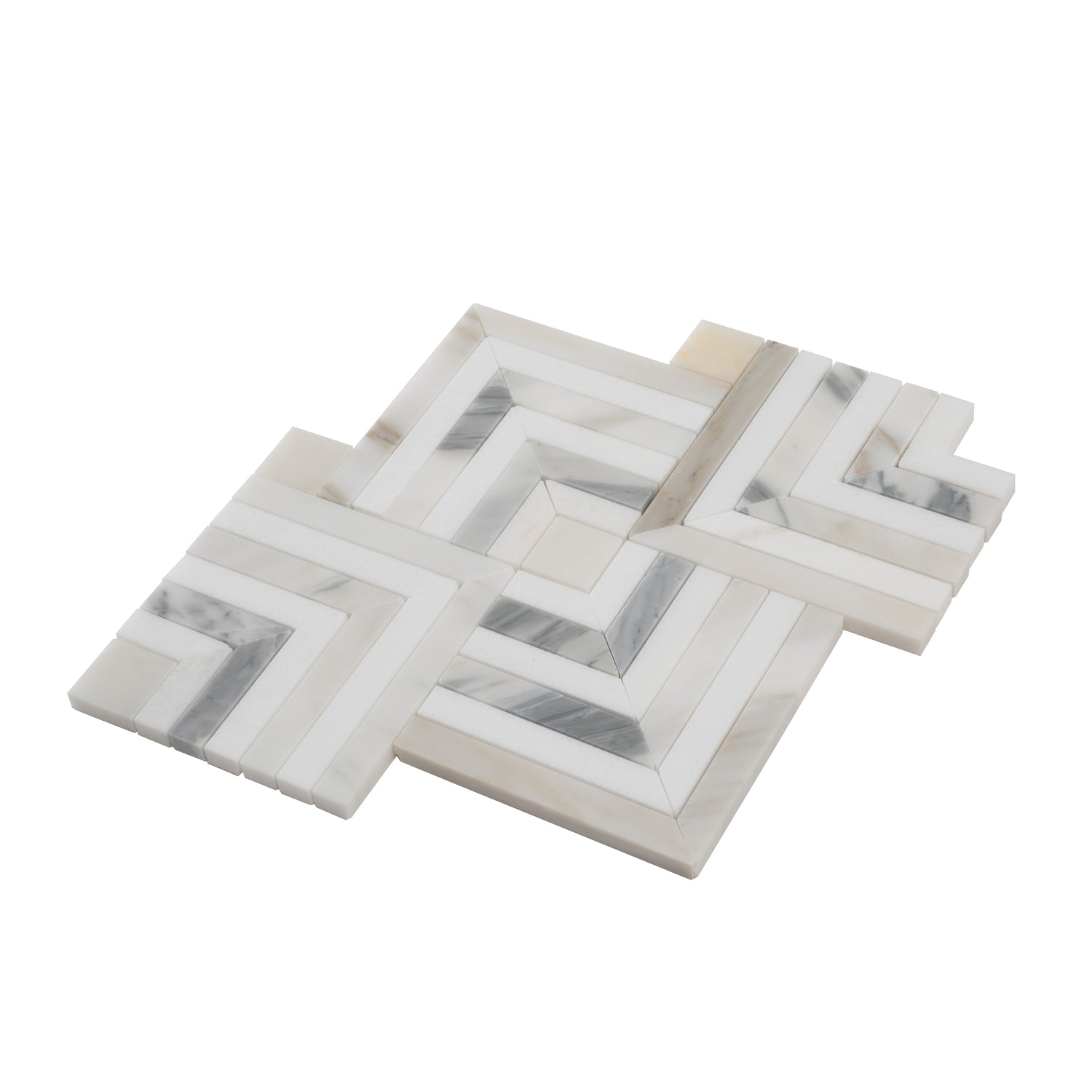 polished white gray calacatta gold and thassos mosaic tile in chevron pattern for wall and floor