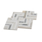 white gray polished chevron mosaic tile with calacatta gold and thassos marble accents