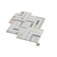 White gray polished chevron mosaic tile with Calacatta gold and Thassos marble accents in 10x10 pattern