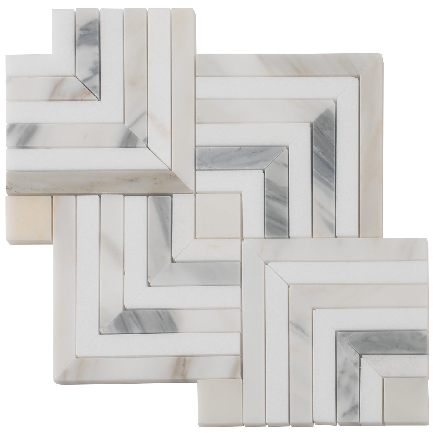 Serena 10x10 White Gray Calacatta Gold, Thassos Mosaic Chevron Wall and Floor Tile (5 Pack, 3.47 sq ft/case) - Sample