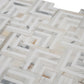 Polished 10x10 chevron mosaic tile with white, gray Calacatta Gold and Thassos marble pieces