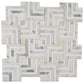 White gray polished Calacatta gold chevron mosaic tile with Thassos marble accents, 10x10 pattern