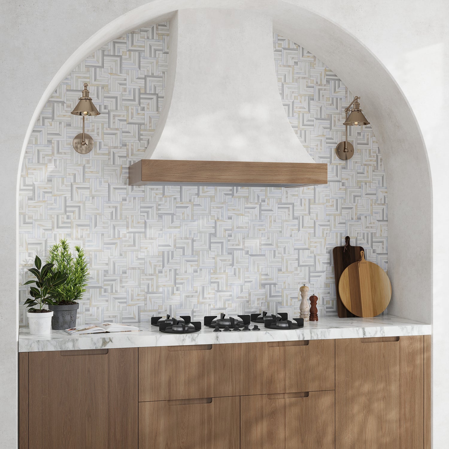 White gray Calacatta gold chevron mosaic tile with polished finish for kitchen backsplash and wall