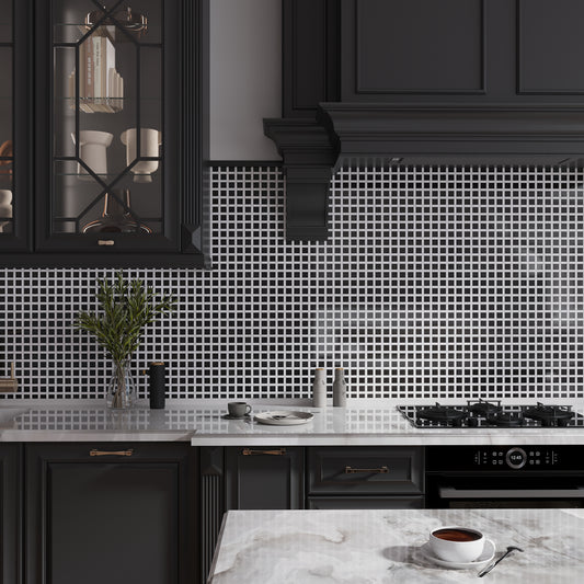 Eastern Black White 12x12 Polished Basketweave Marble Mosaic Tile (5 pack, 5 sq ft/case)