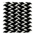 Polished black, white, and gray leaf-shaped marble mosaic tiles in a flowing pattern on mesh backing