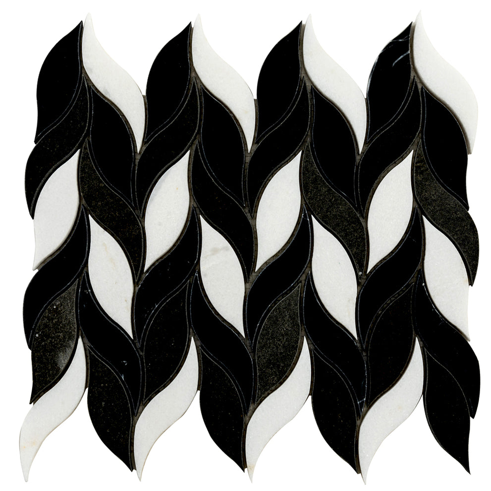 Eastern Black Thassos Basalt Polished Leaves Marble Mosaic Tile in a luxurious leaf pattern
