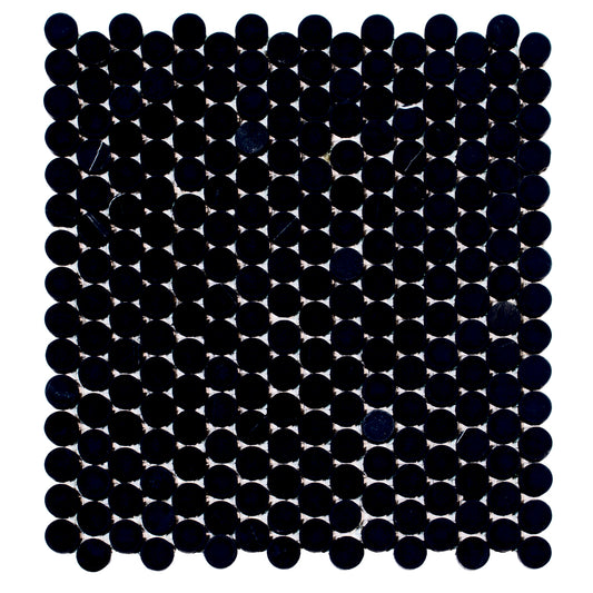 Noir Luxe 11.3 in. x 12.3 in. Tumbled Jet Black Marble Mosaic Penny Round Wall and Floor Tile (4.83 sq ft/case) - 5 Pack