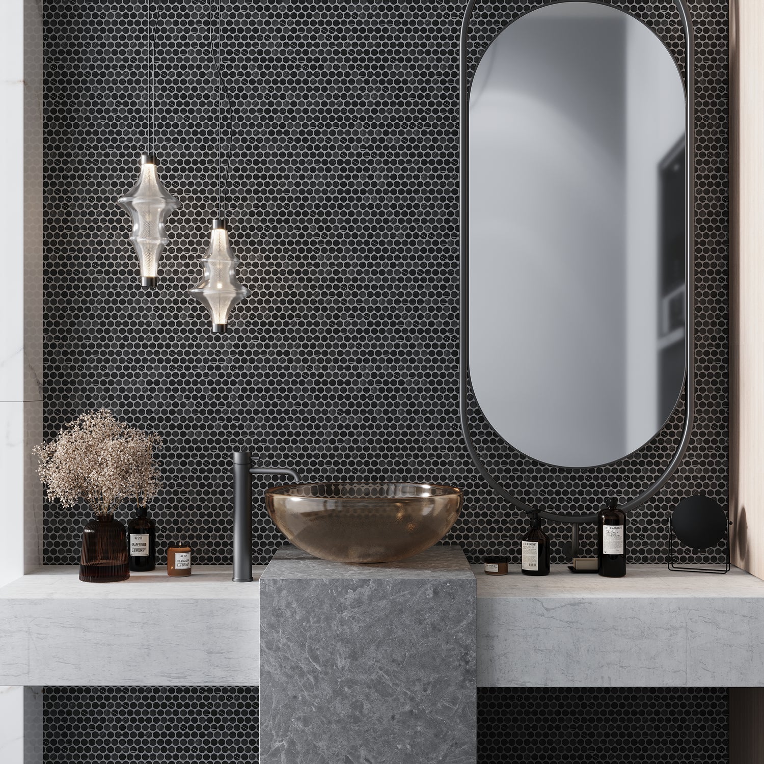 Eastern Black 11x12 Tumbled Penny Round Marble Mosaic Tile (5 pack, 4.83 sq ft/case)
