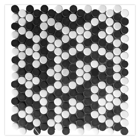 Noir Luxe 11.3 in. x 12.3 in. Tumbled Black and White Marble Mosaic Penny Round Wall and Floor Tile (4.83 sq ft/case) - 5 Pack