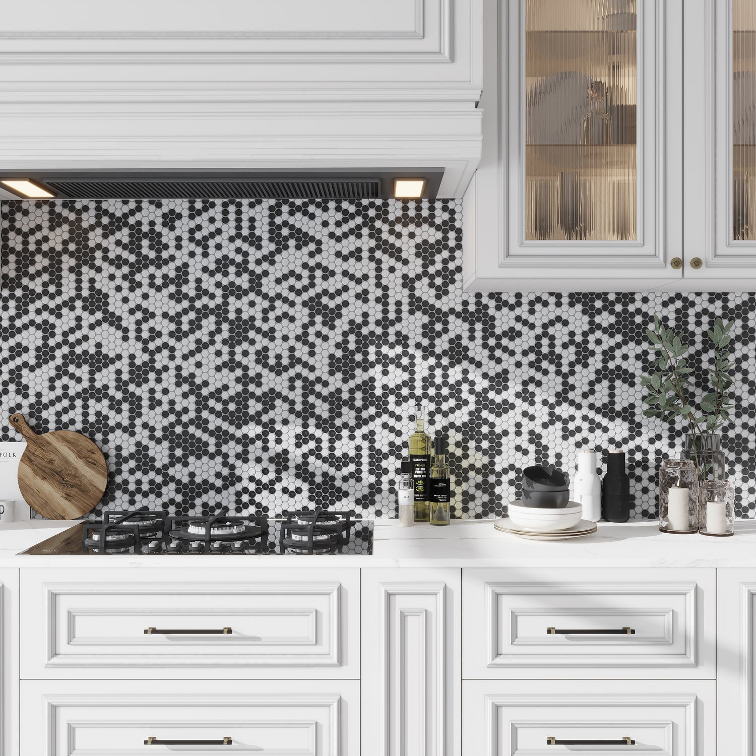 Black White 11x12 Tumbled Penny Round Marble Mosaic Tile (5 pack, 4.83 sq ft/case)