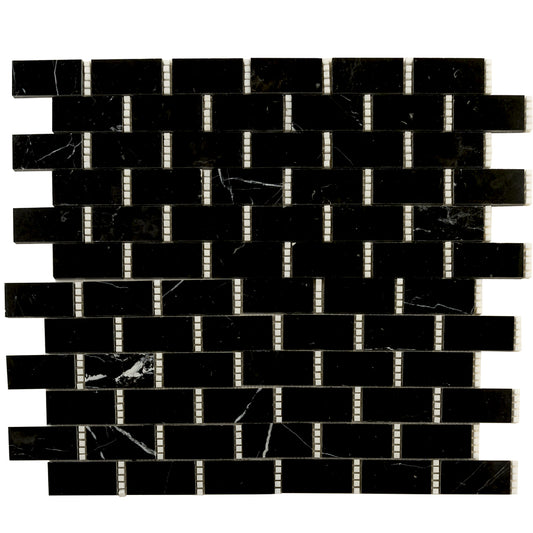 Noir Luxe 11.7 in. x 13 in. Polished Black and White Marble Mosaic Brick Wall and Floor Tile (5.28 sq ft/case) - 5 Pack