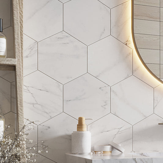 White 8x9 Hexagon Matte Porcelain Tile (25 pack, 9.93 sq ft/case)