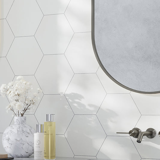 Chiffon White 8x9 Matte Hexagon Porcelain Tile (25 pack, 9.93 sq ft/case)