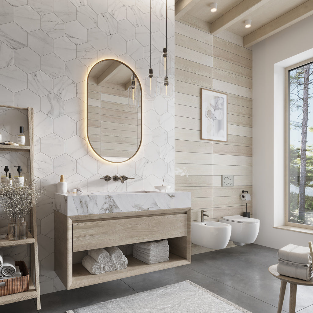 White 8x9 Hexagon Matte Porcelain Tile (25 pack, 9.93 sq ft/case) - Sample