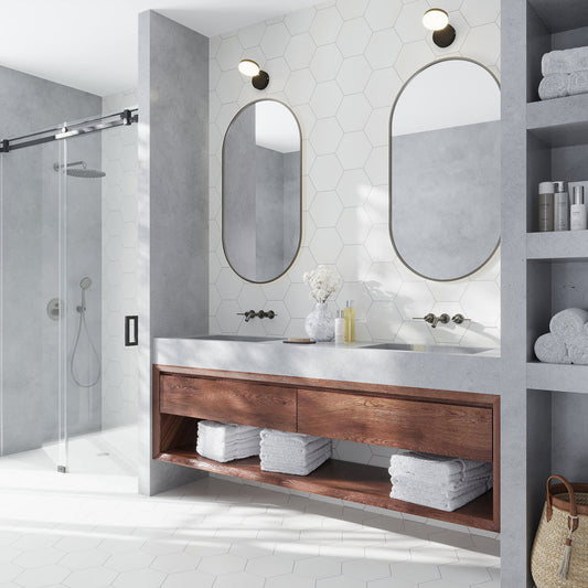 Chiffon White 8x9 Matte Hexagon Porcelain Tile (25 pack, 9.93 sq ft/case) - Sample