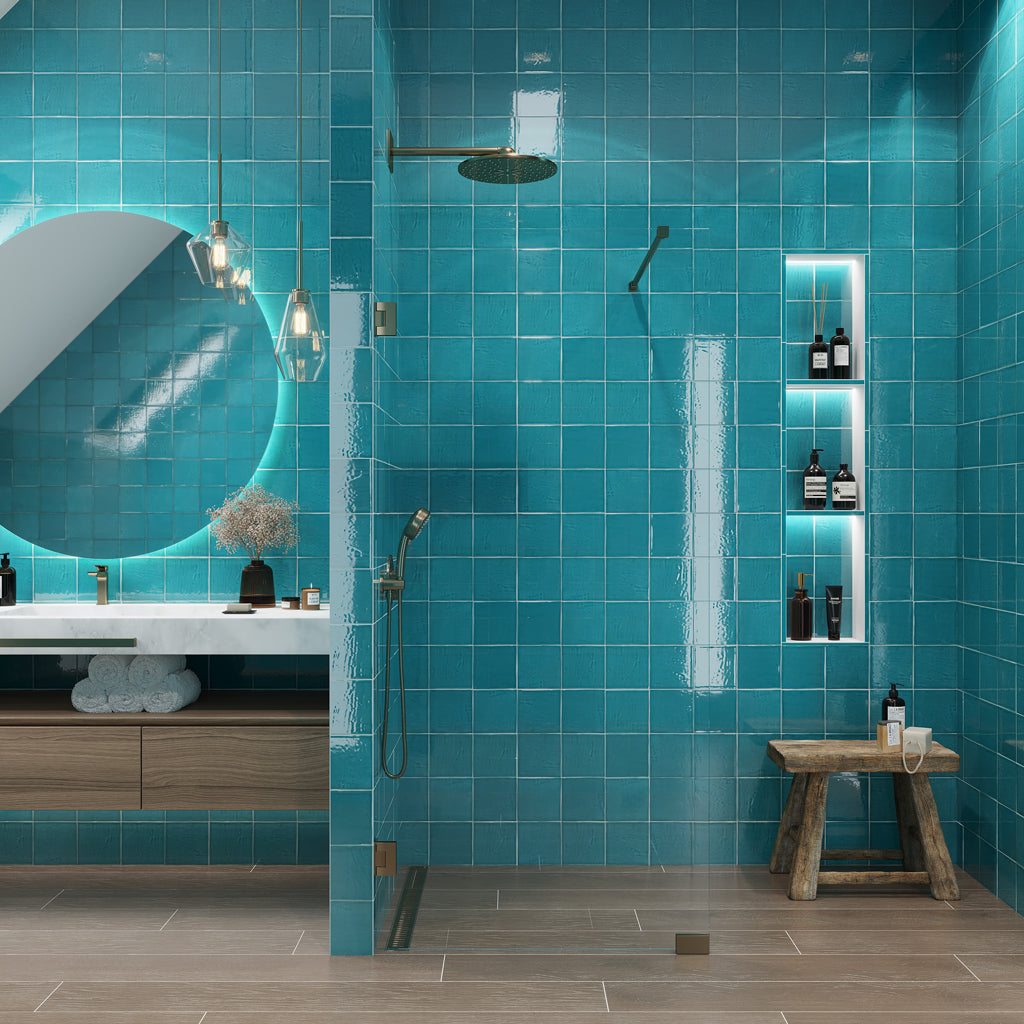 Turquoise Blue 0.6x12 Glossy Porcelain Bullnose Tile Trim (10 pack, 0.5 sq ft/case)