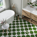 glossy deep forest green and white porcelain star-shaped tile floor 