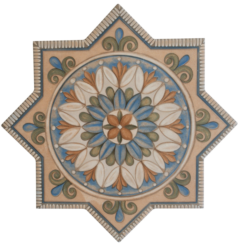 Terralis 7 in. x 7 in. Matte Taupe, Sage Green-Blue Terracotta Porcelain Star Wall and Floor Tile (6.46 sq ft/case) - 16 Pack