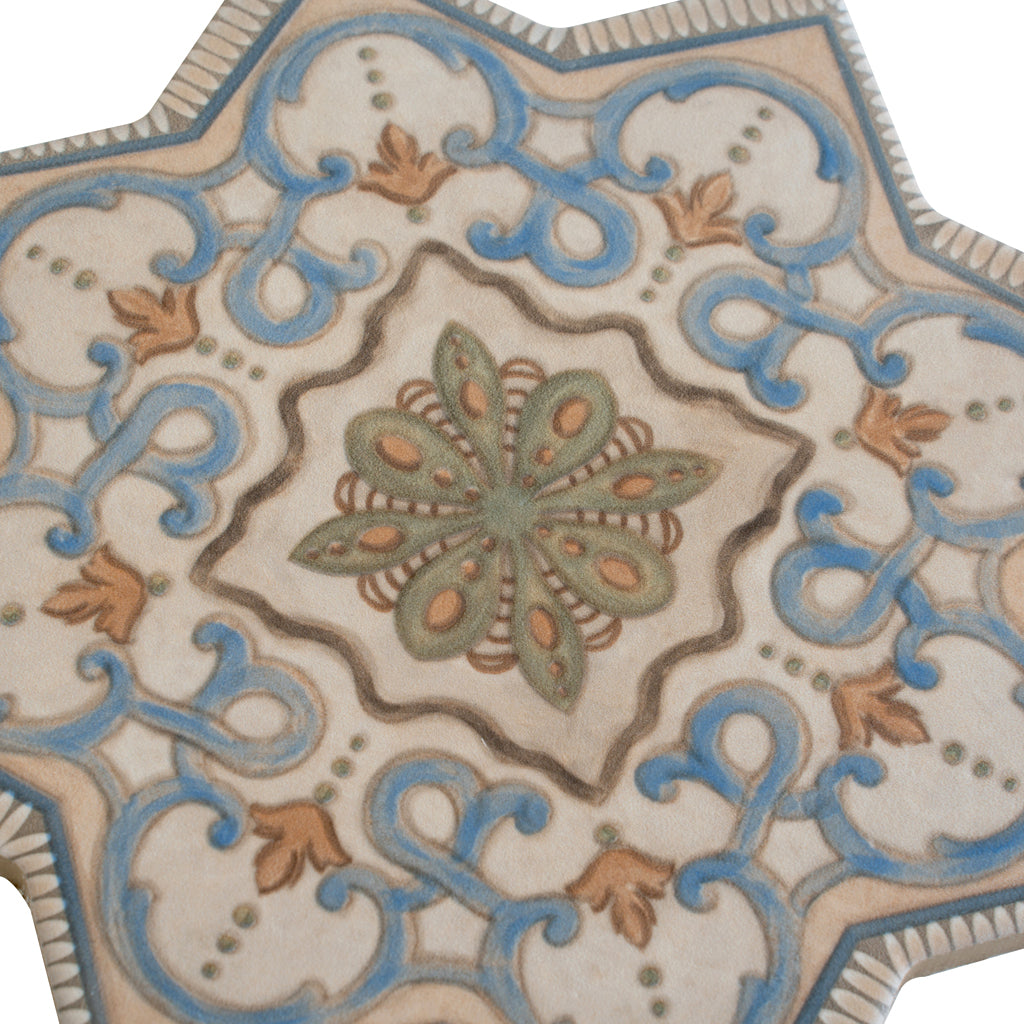 Terralis 7 in. x 7 in. Matte Beige, Soft Gray-Blue Terracotta Porcelain Star Wall and Floor Tile (6.46 sq ft/case) - 16 Pack