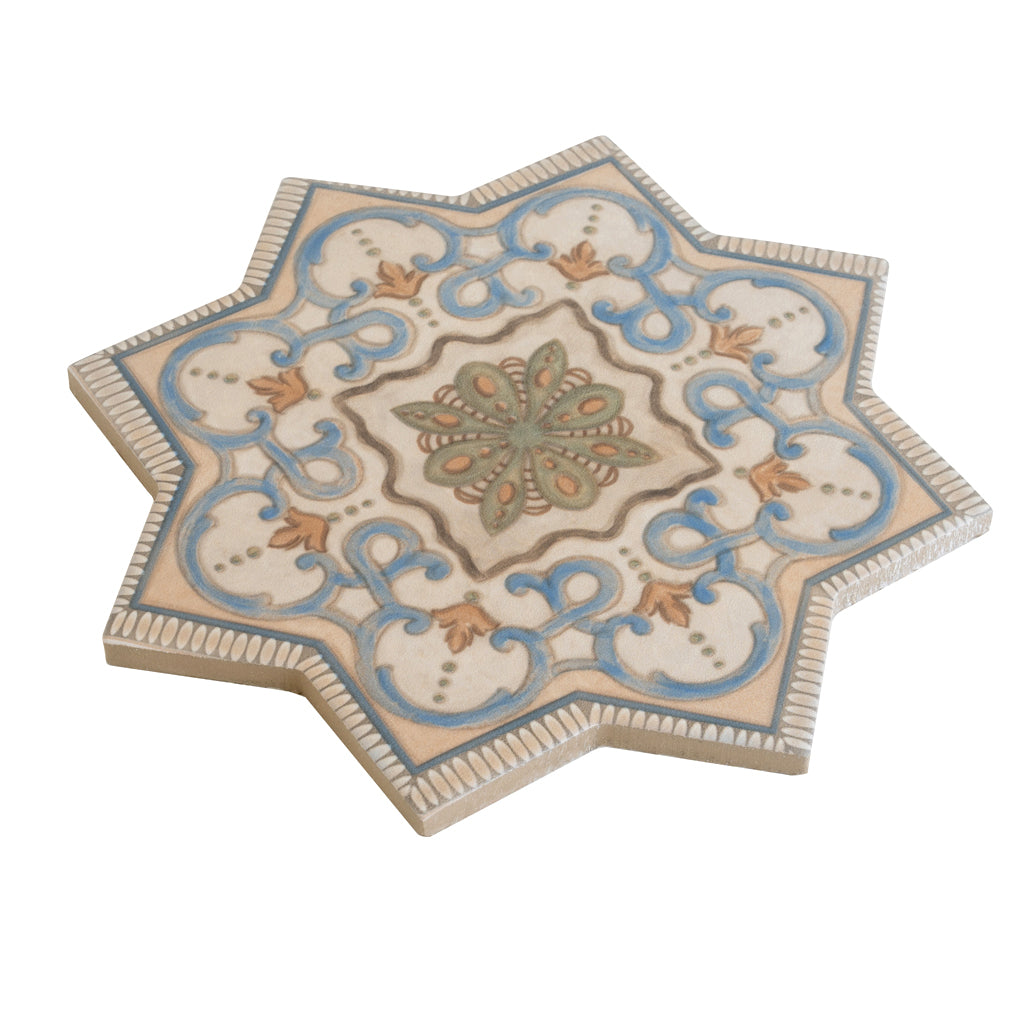 Terralis 7 in. x 7 in. Matte Beige, Soft Gray-Blue Terracotta Porcelain Star Wall and Floor Tile (6.46 sq ft/case) - 16 Pack