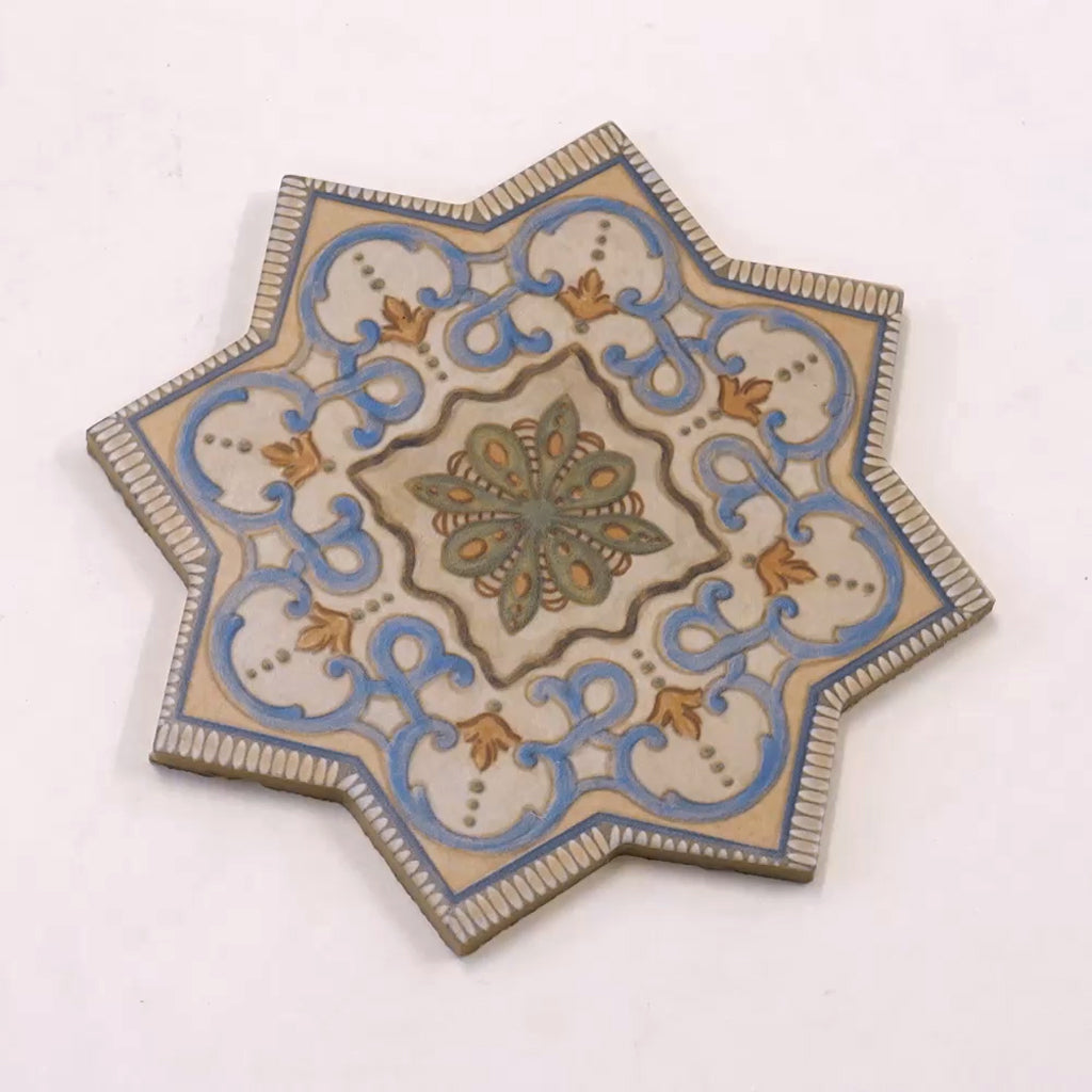 Terralis 7 in. x 7 in. Matte Beige, Soft Gray-Blue Terracotta Porcelain Star Wall and Floor Tile (6.46 sq ft/case) - 16 Pack