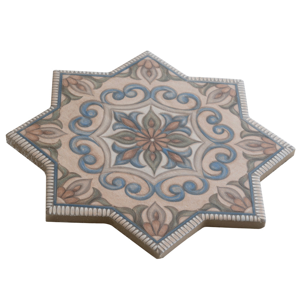 Terracotta Blue Olive Green 7x7 Matte Star Porcelain Tile (16 pack