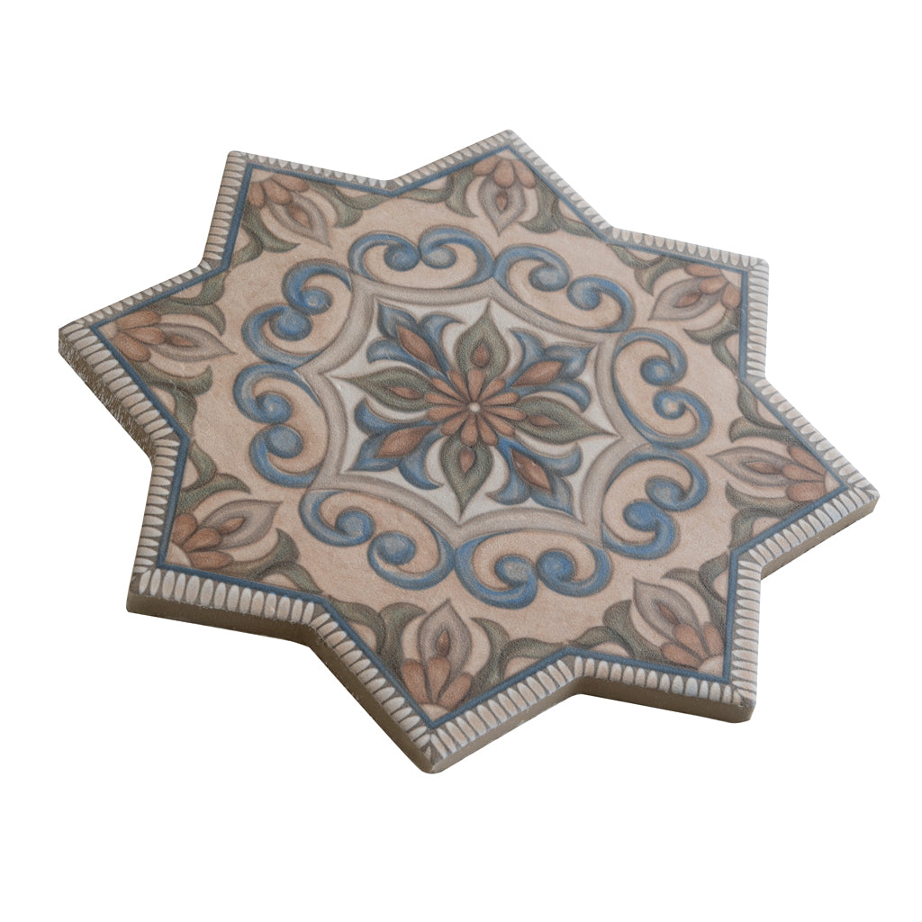 Terralis 7 in. x 7 in. Matte Beige, Taupe-Blue, Olive Green Terracotta Porcelain Star Wall and Floor Tile (6.46 sq ft/case) - 16 Pack