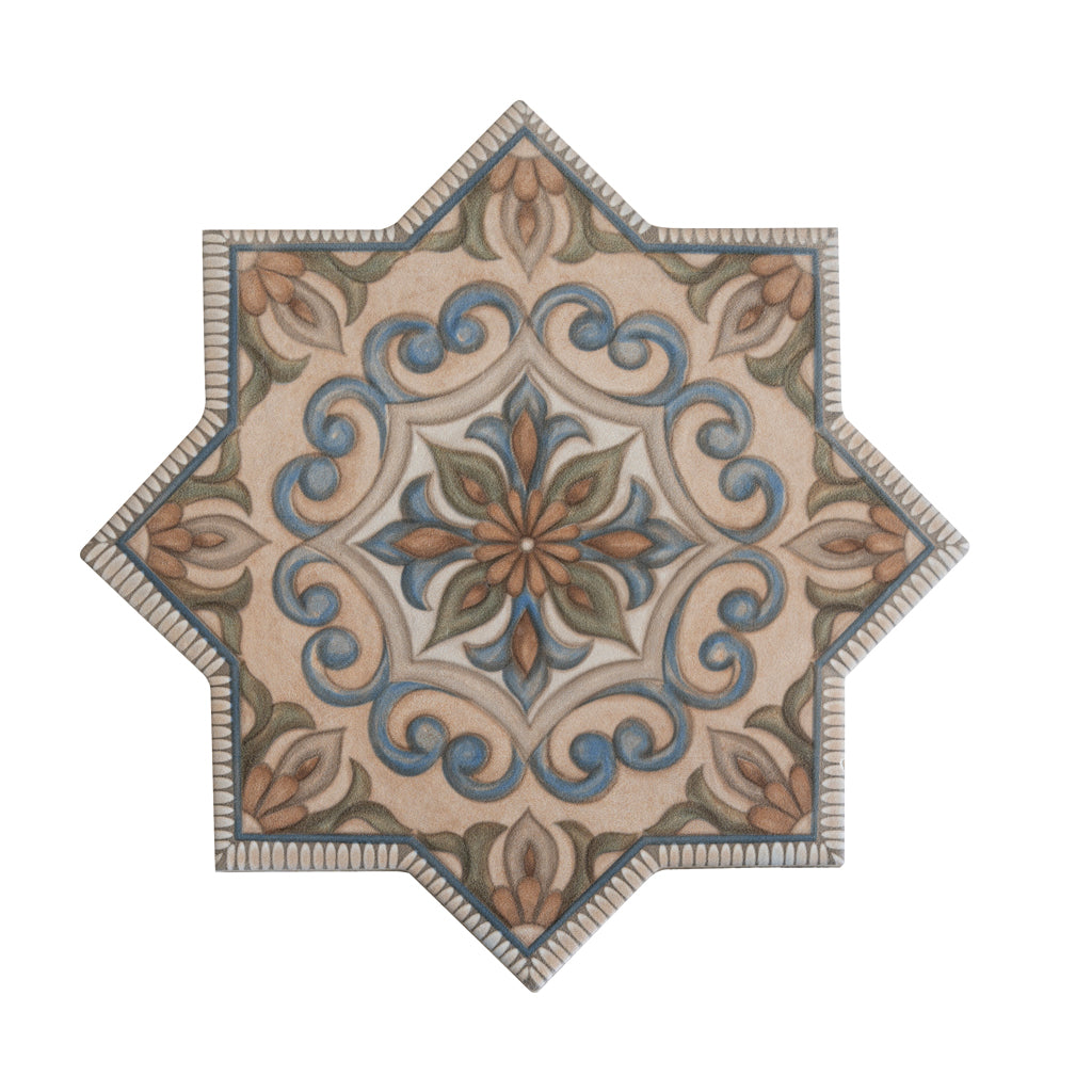 Terralis 7 in. x 7 in. Matte Beige, Taupe-Blue, Olive Green Terracotta Porcelain Star Wall and Floor Tile (6.46 sq ft/case) - 16 Pack