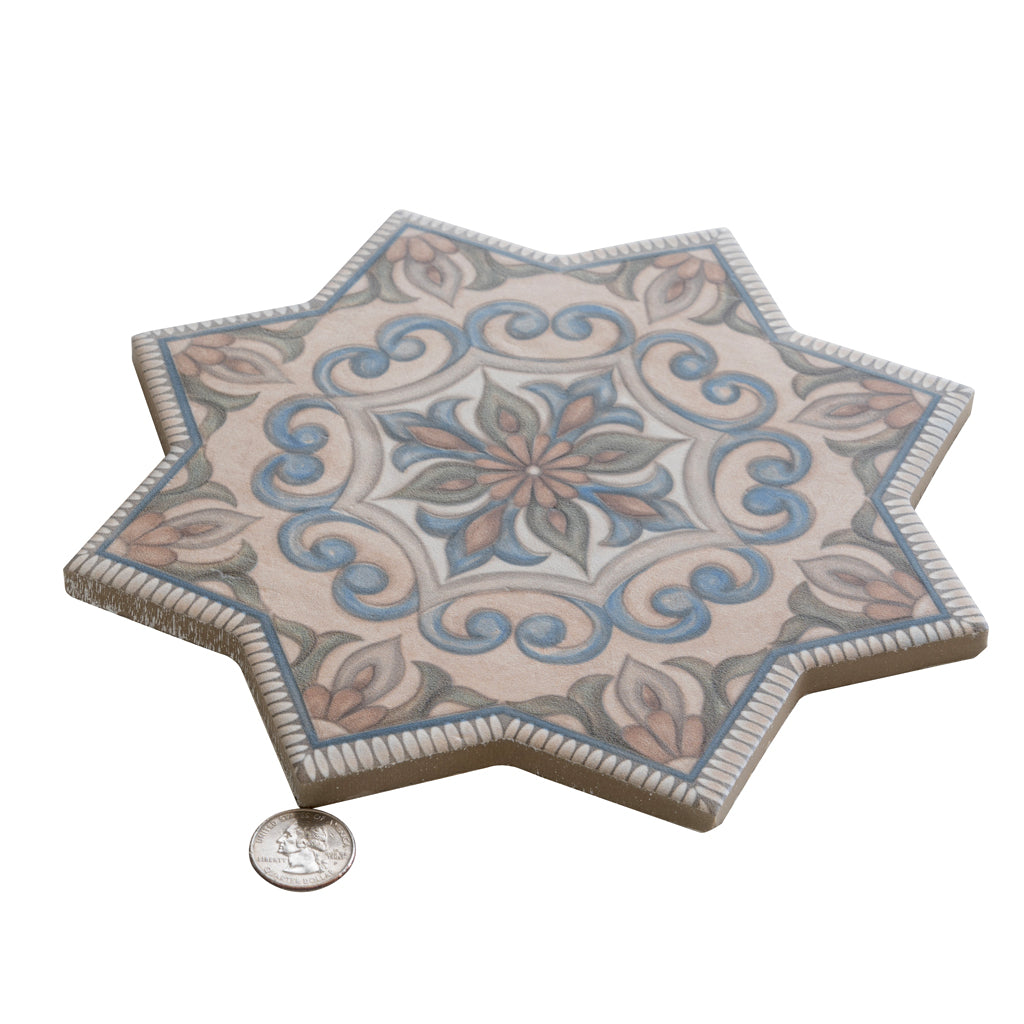 Terralis 7 in. x 7 in. Matte Beige, Taupe-Blue, Olive Green Terracotta Porcelain Star Wall and Floor Tile (6.46 sq ft/case) - 16 Pack