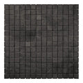 charcoal black honed square marble mosaic tile sheet with 0.75 inch chips on 12x12 mesh