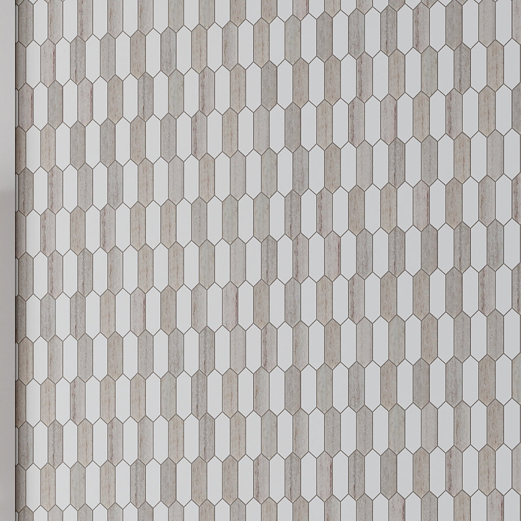 warm beige thassoss white 12x12 polished picket crystal sand mosaic tile with geometric pattern