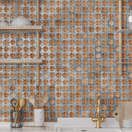 Stone Blue Nude Beige 12x22 Matte Glossy Rectangle with Star Details Porcelain Large Format Tile (7 pack, 13.03 sq ft/case)