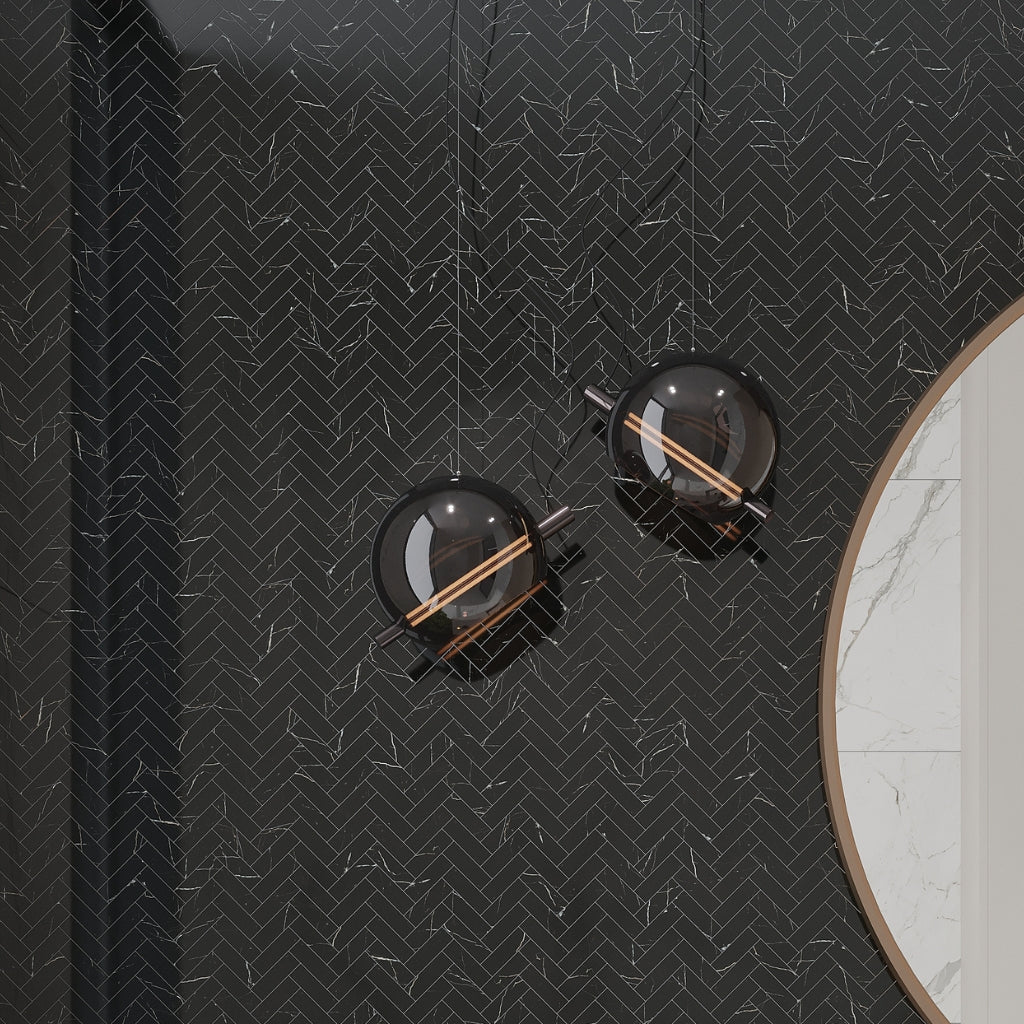 Black Marquina 11x12 Polished Herringbone Porcelain Mosaic Tile (5 pack, 4.76 sq ft/case)