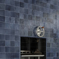 Glossy dark blue 5x5 ceramic subway wall tiles with textured finish