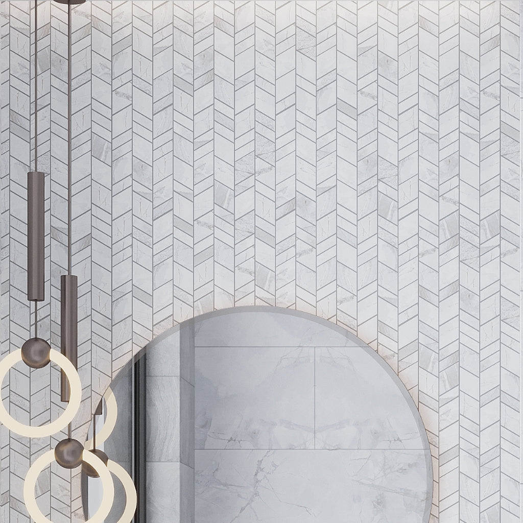 Dove-Gray White 10x12 Matte Chevron Porcelain Mosaic Tile (11 pack, 9.88 sq ft/case)