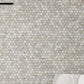 Soft white and beige honed hexagon marble mosaic tile sheet with subtle grain veining
