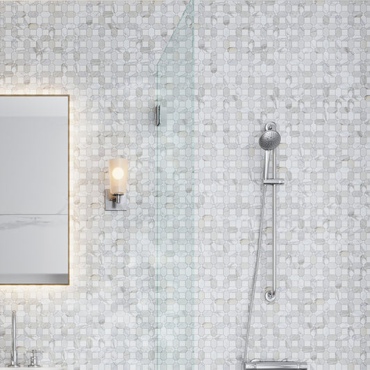 White Gray 12x12 Polished Octagon & Dot Calacatta Gold, Thassos Mosaic Tile (5 pack, 5.17 sq ft/case)