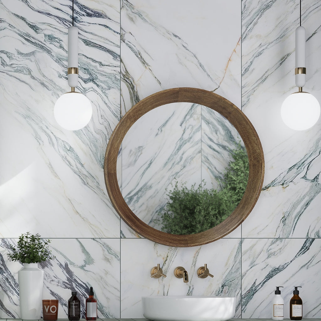 Ivory white with Green Vein 24x48 Polished Porcelain Large Format Tile (2 pack, 15.5 sq ft/case)