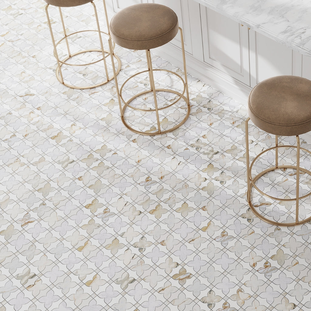 White Gray Gold 12x12 Polished Clover Dolomite, Carrara, Calacatta Macchia Vecchia Mosaic Tile (5 pack, 4.51 sq ft/case)