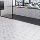 white 12x12 honed dolomite tile with black starburst pattern in ice grey finish floor and wall installation