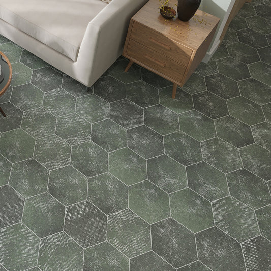 Olive Green 9x11 Textured Hexagon Porcelain Tile (16 pack, 8.07 sq ft/case)