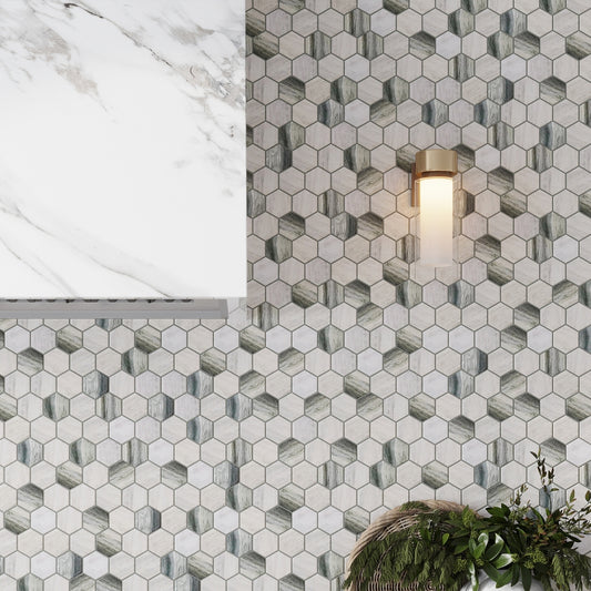 Gray Beige 10x12 Matte Hexagon Recycled Glass Mosaic Tile (10 pack, 8.29 sq ft/case)