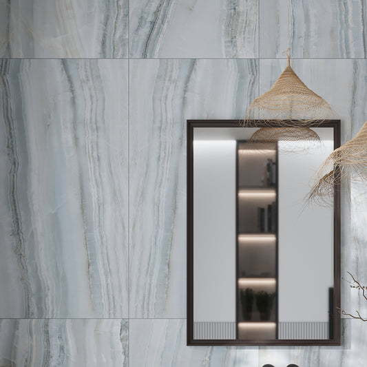 windy blue 24x48 large honed porcelain tile with soft blue and grey veining pattern