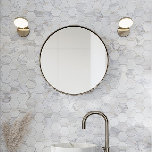 White Gray 10x11 Honed Hexagon Calacatta Gold Marble Mosaic Tile (5 pack, 3.75 sq ft/case)